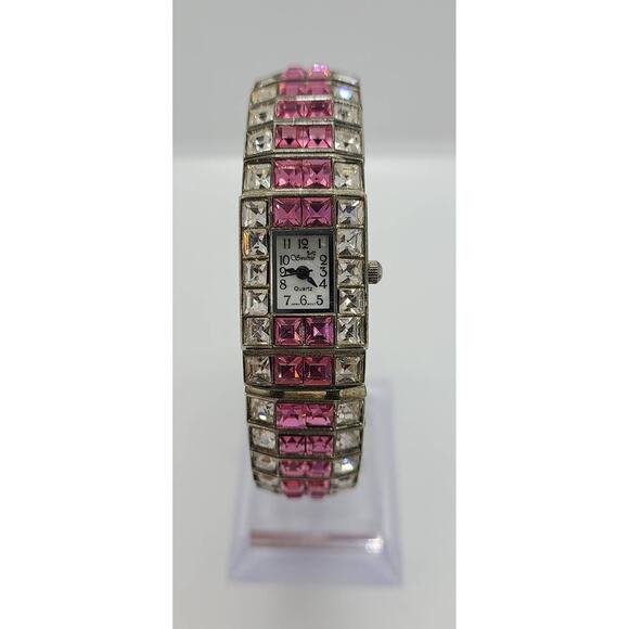 Women's Swanie watch. Pink and silver jeweled bangle style band - Picture 2 of 8